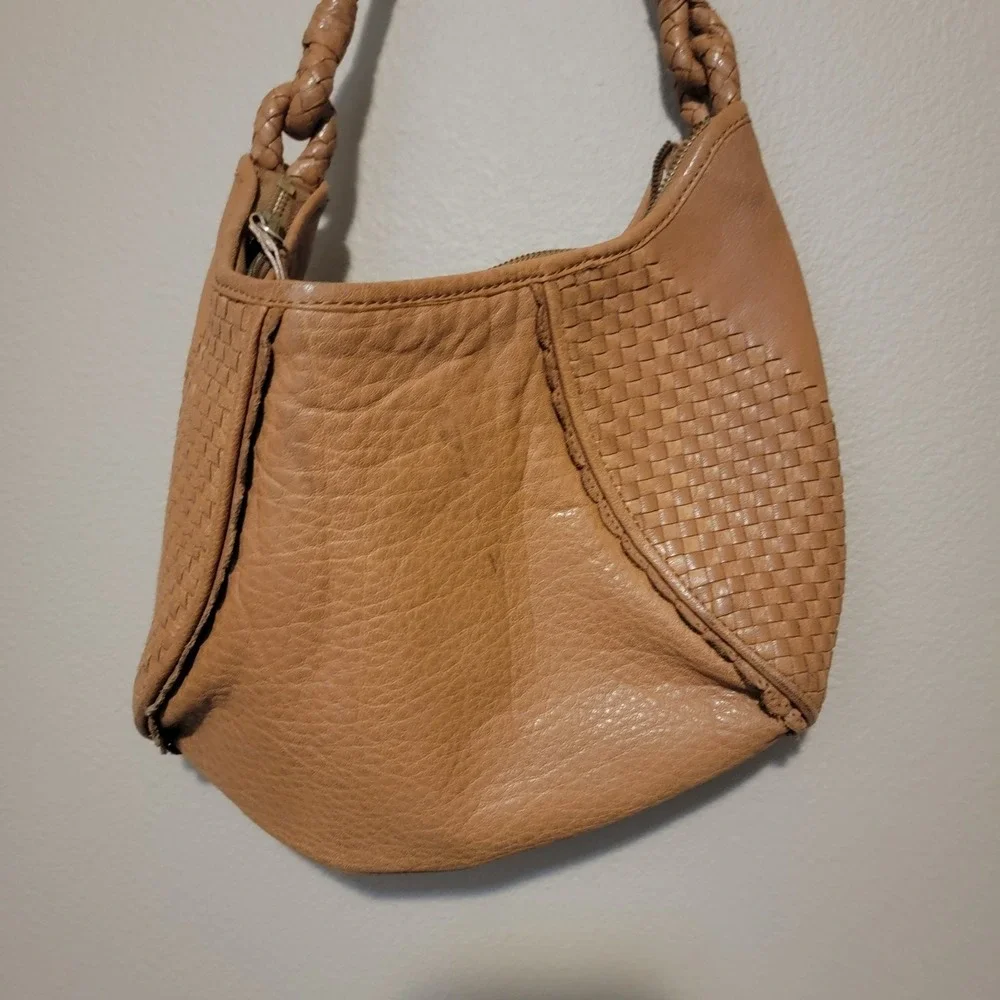 Elliott Lucca Womans Tan Braided Leather Hobo Bag Medium Size